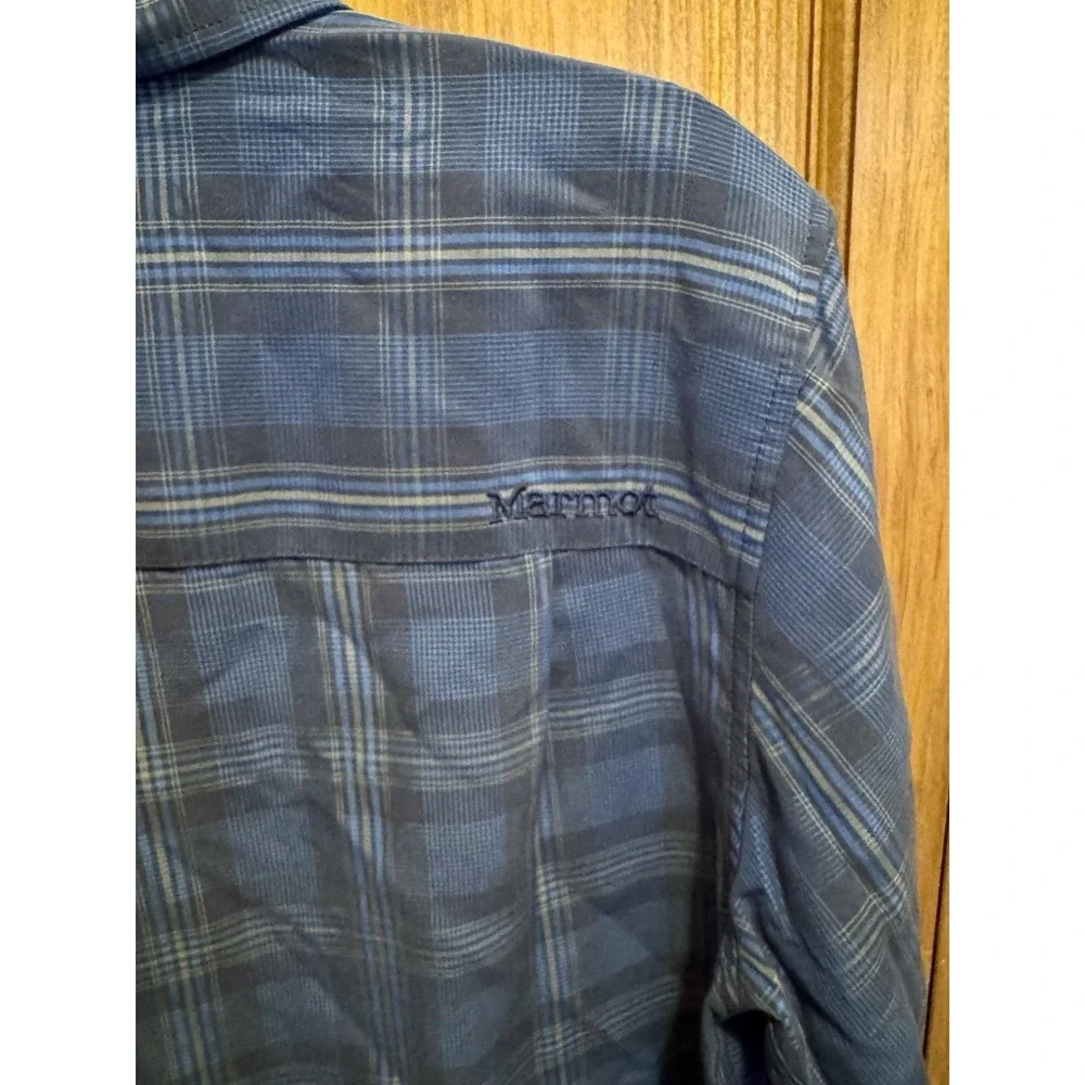Marmot Eldridge Men's Shirt Blue Plaid Quick Dry Button Front Outdoor Size Small